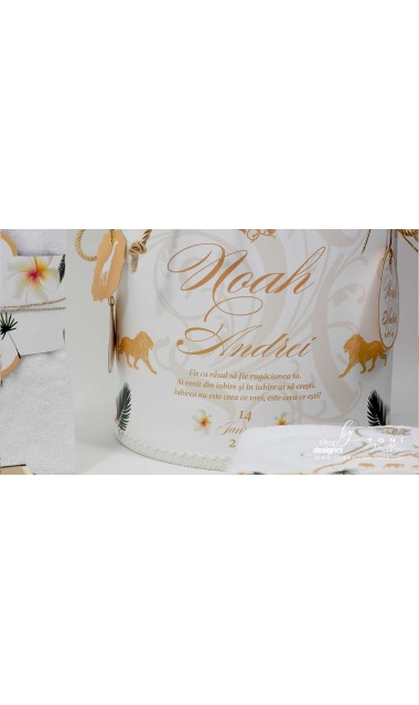 Trusou de botez cu broderie personalizata pentru baieti, Gold Jungle 18
